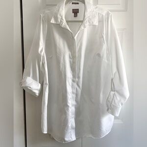 Chicos Wrinkle-Resistant 100% Cotton Long Sleeve Buttonfront Tunic Top